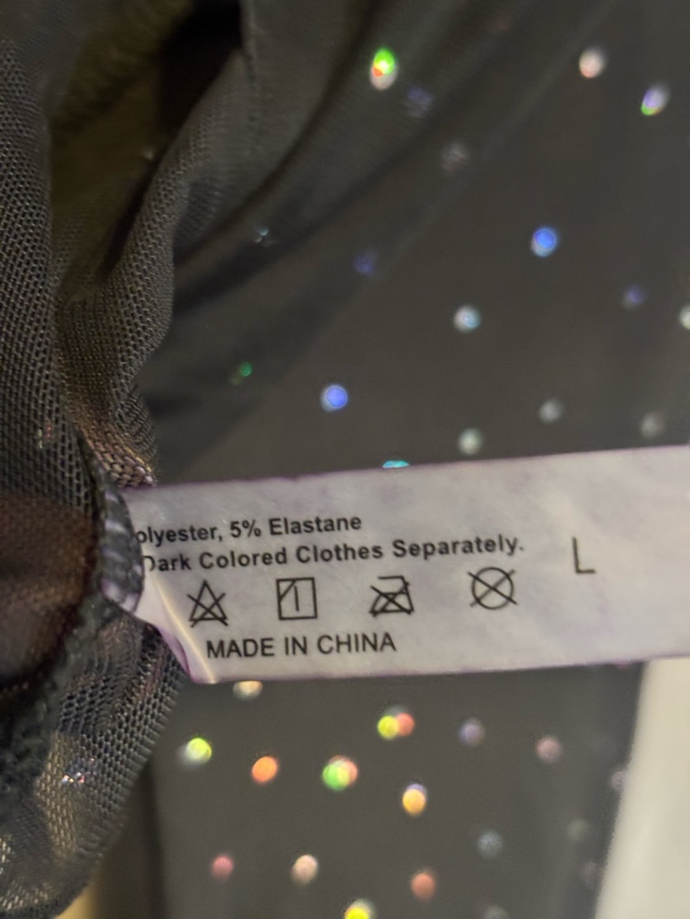 Black Sheer Tie-Front Crop Top with Iridescent Dots gems sparkly raveware club - Picture 6 of 7